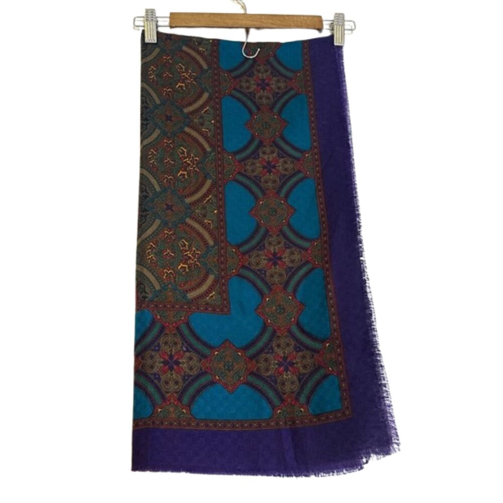 Vintage Axcess Scarf Square Fringed Paisley Vibrant Medallion Print Neck Warmer